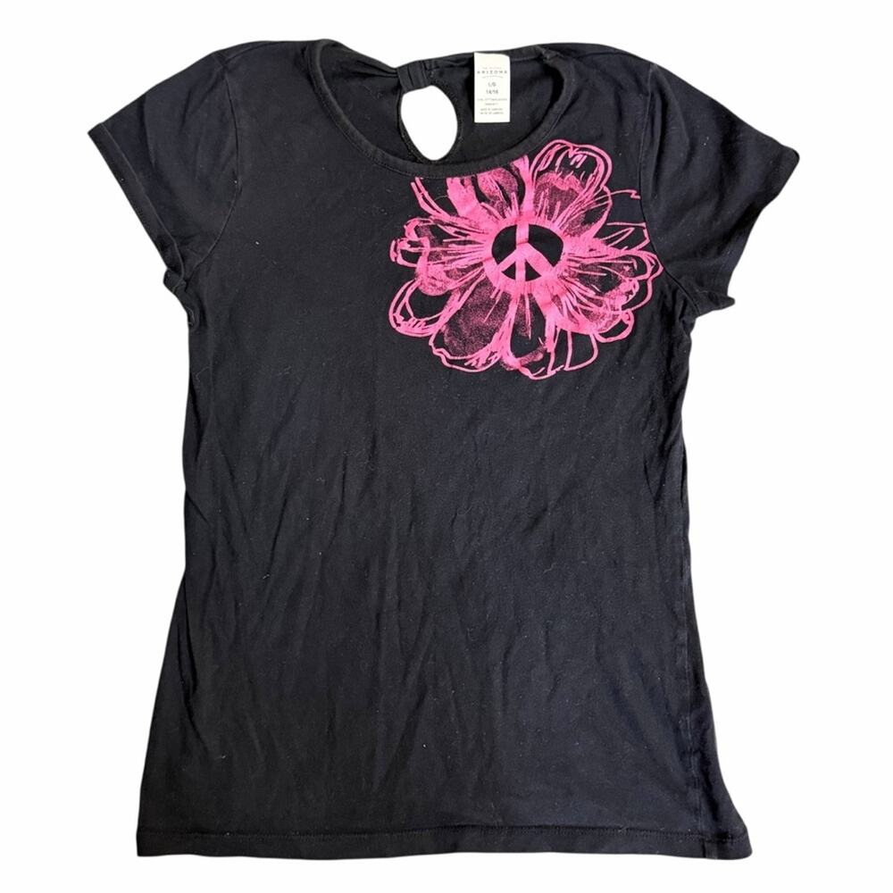Y2K Scene Black and Pink Peace Sign Top Fits XS